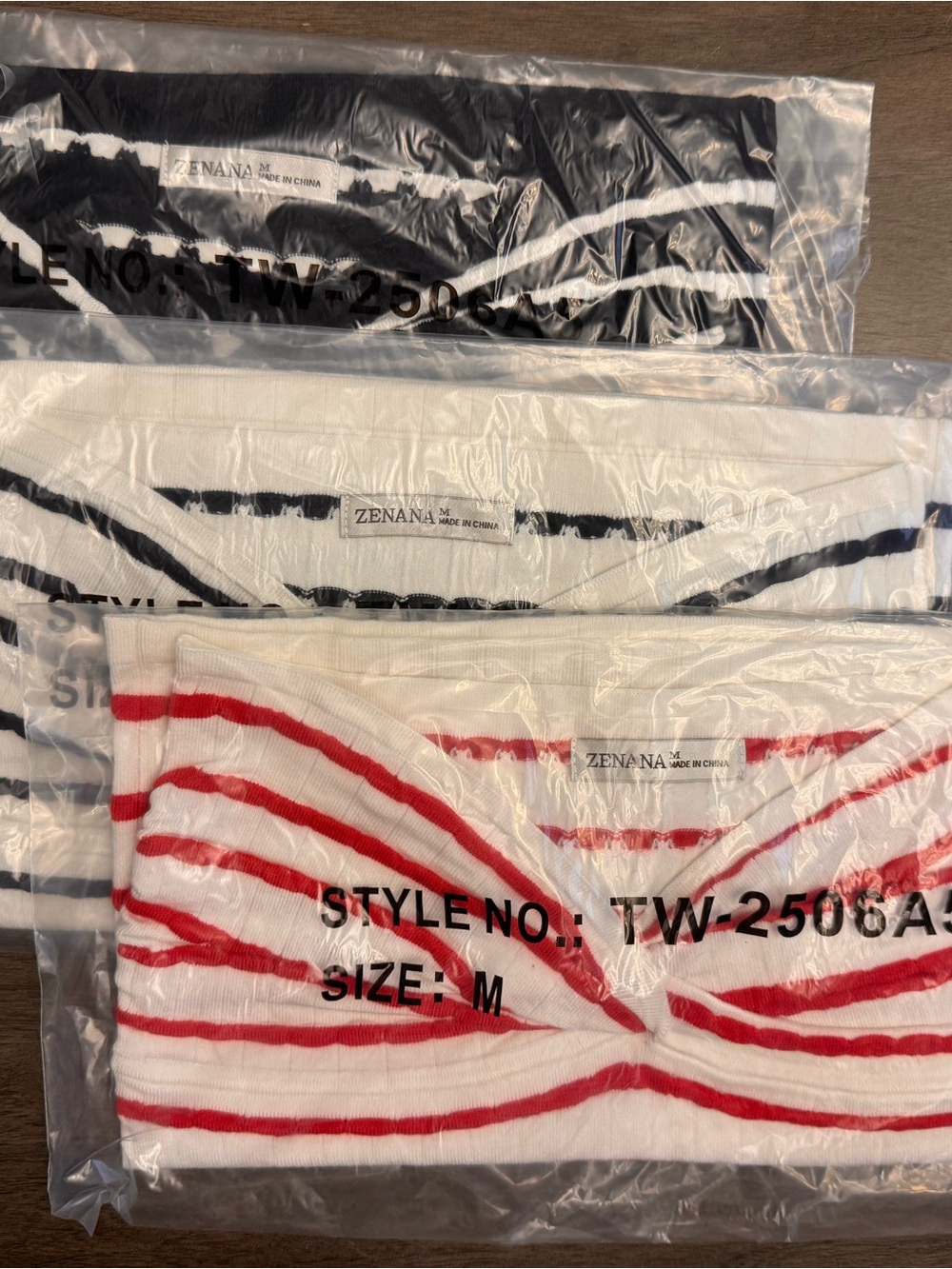 Zenana Outfitters Lot of 3 Medium Women's Striped Tube Tops – Black, White, Red